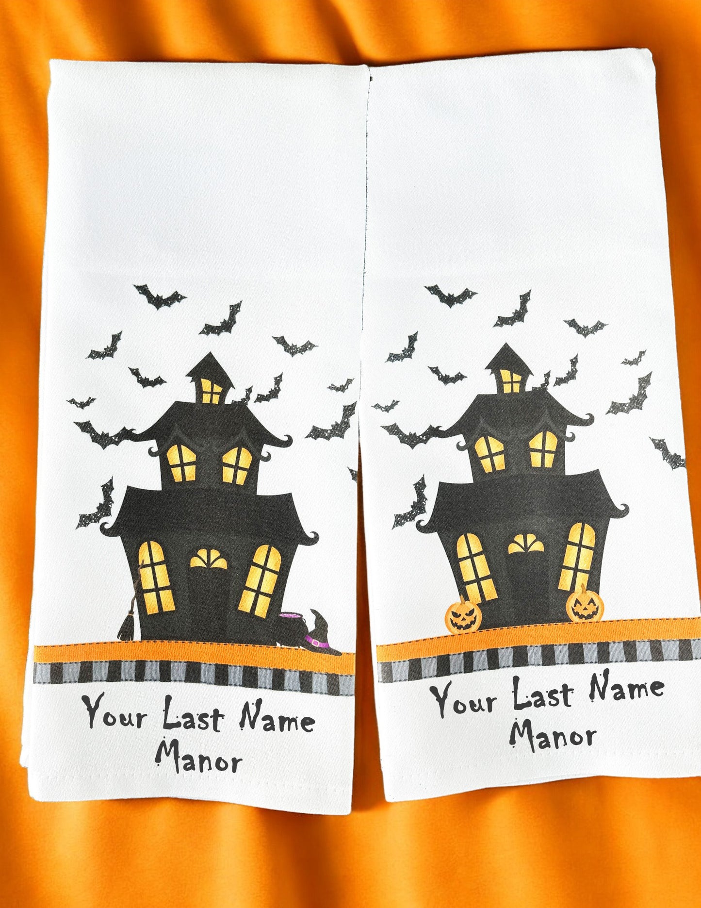 Customized Halloween Spooky House Tea Towels - Set of 2!
