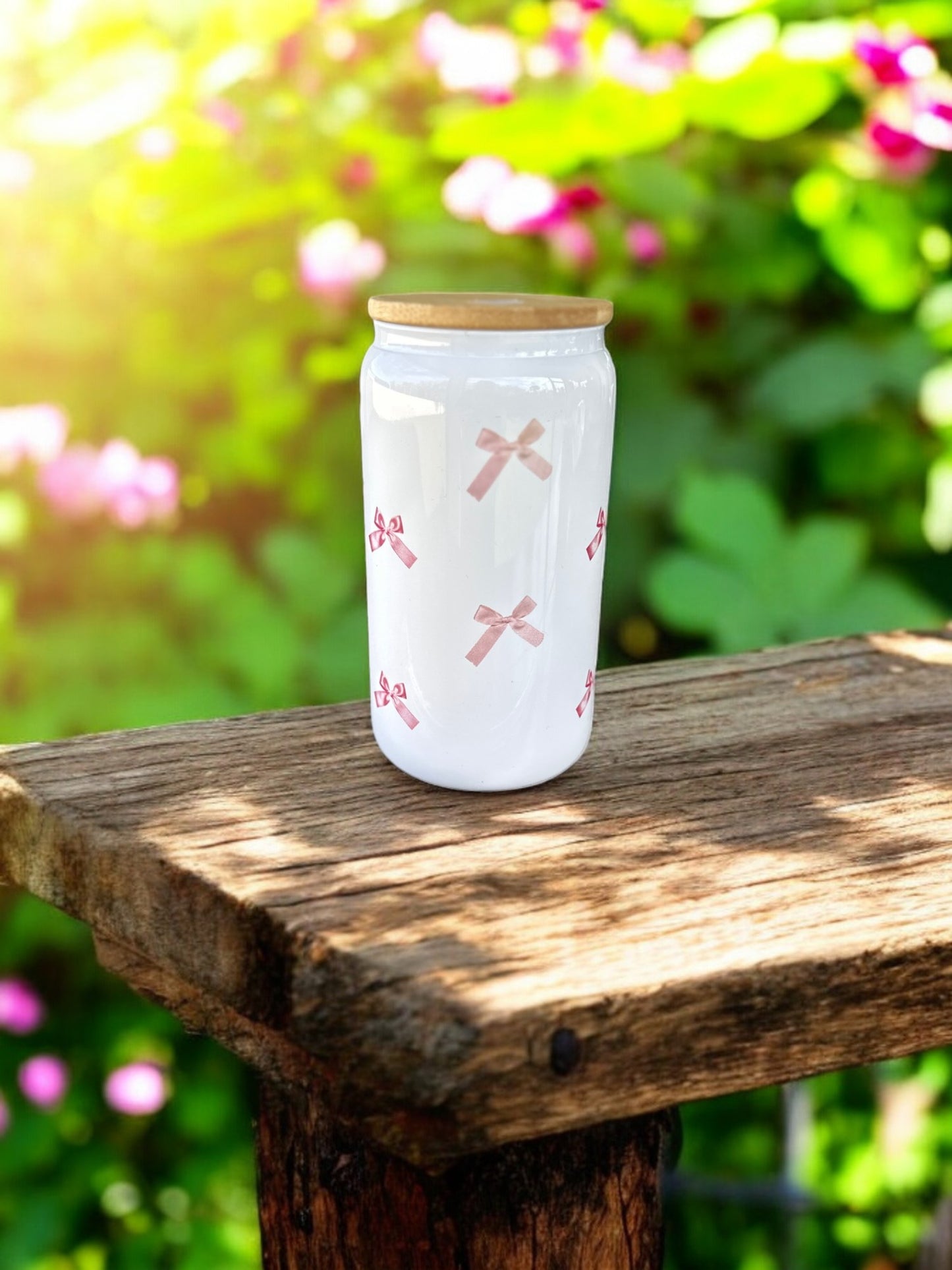 16 oz. Glass Tumbler with Pink Bows