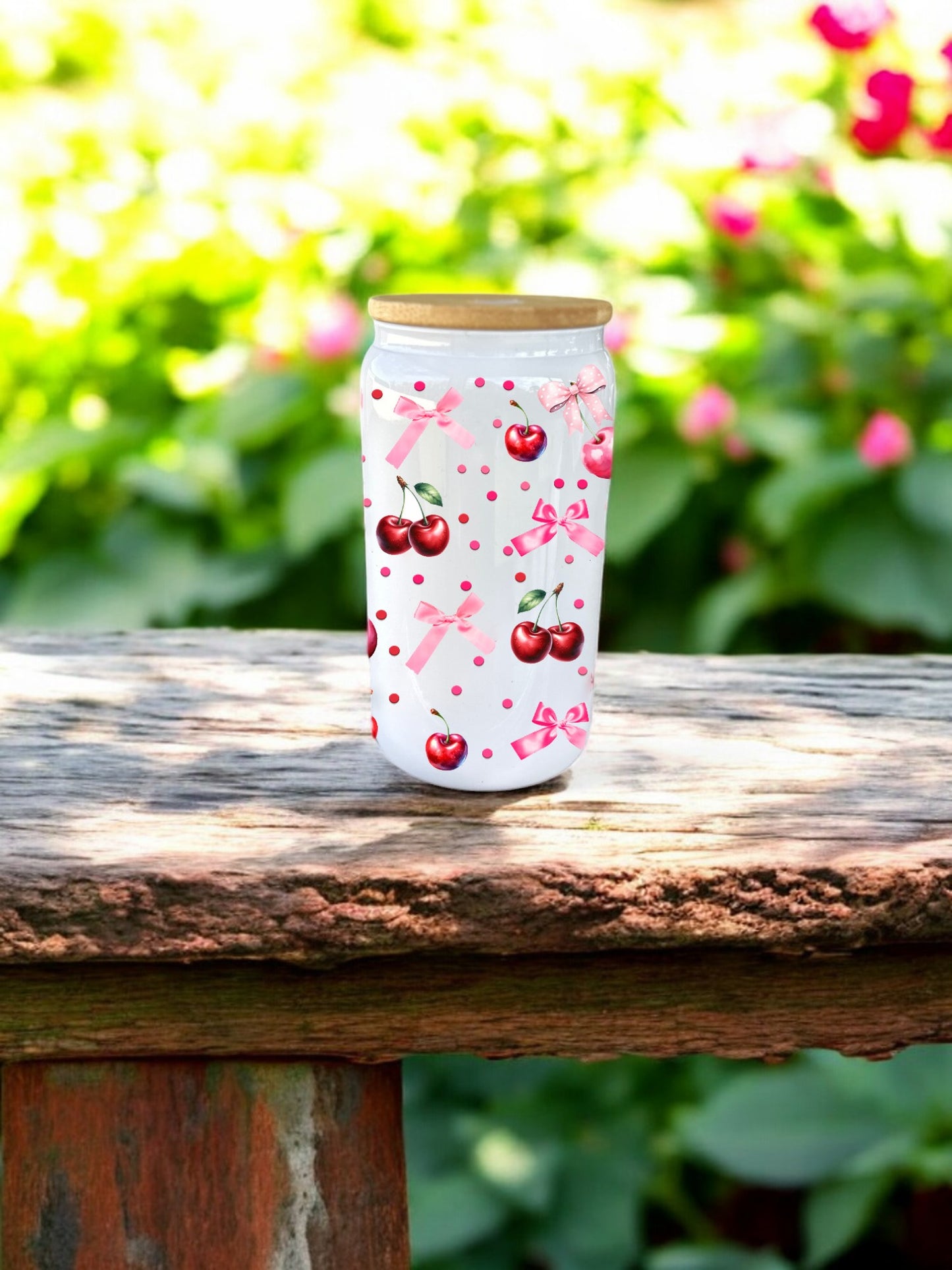 16 oz. Cherries and Bows Glass Tumbler