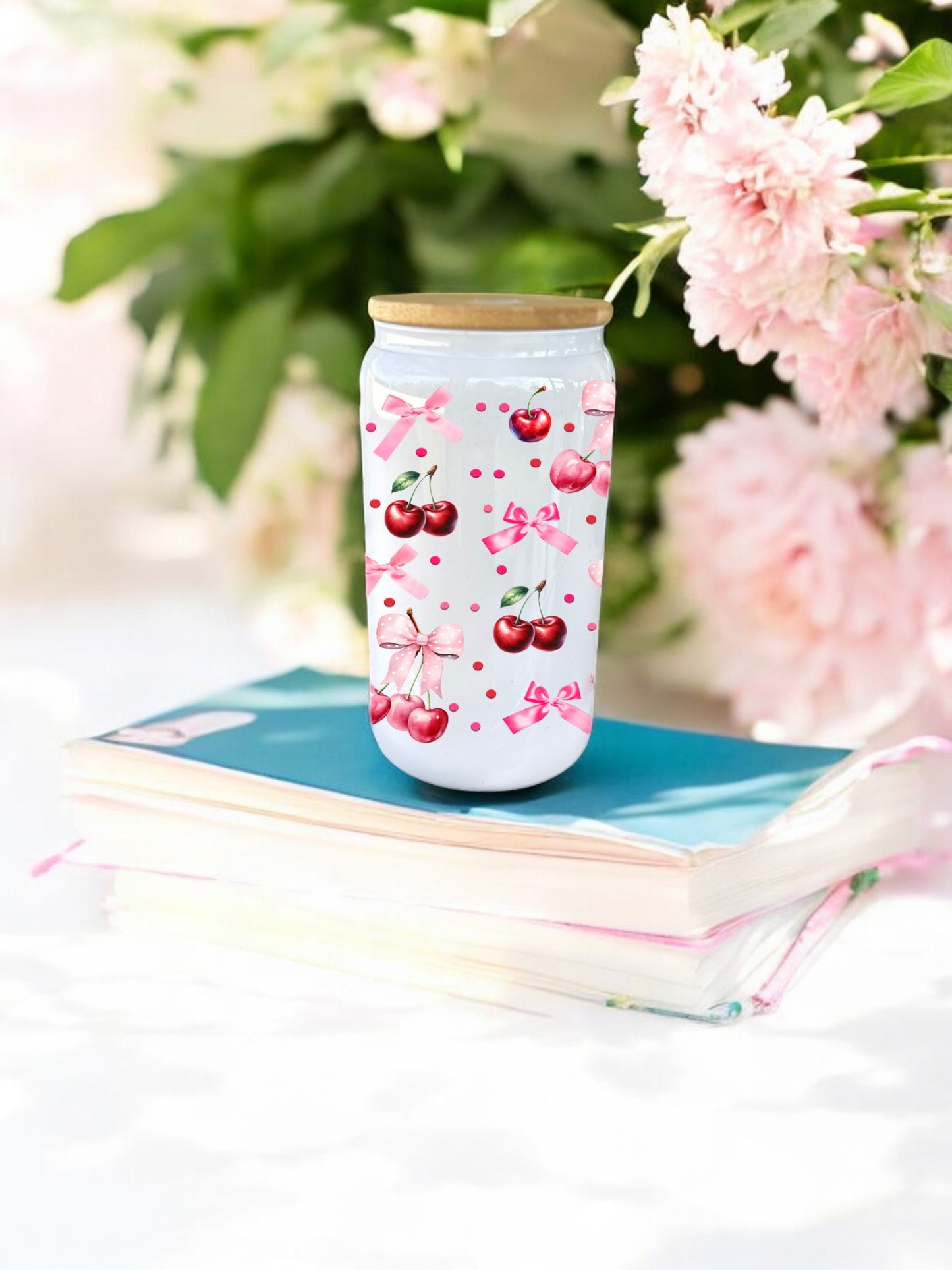 16 oz. Cherries and Bows Glass Tumbler