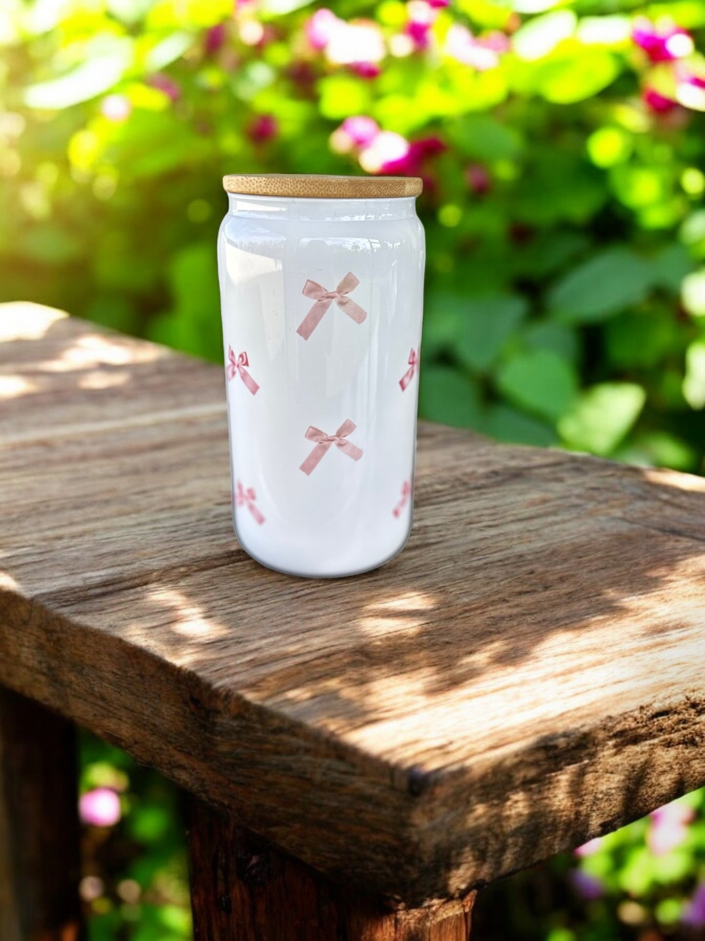 16 oz. Glass Tumbler with Pink Bows