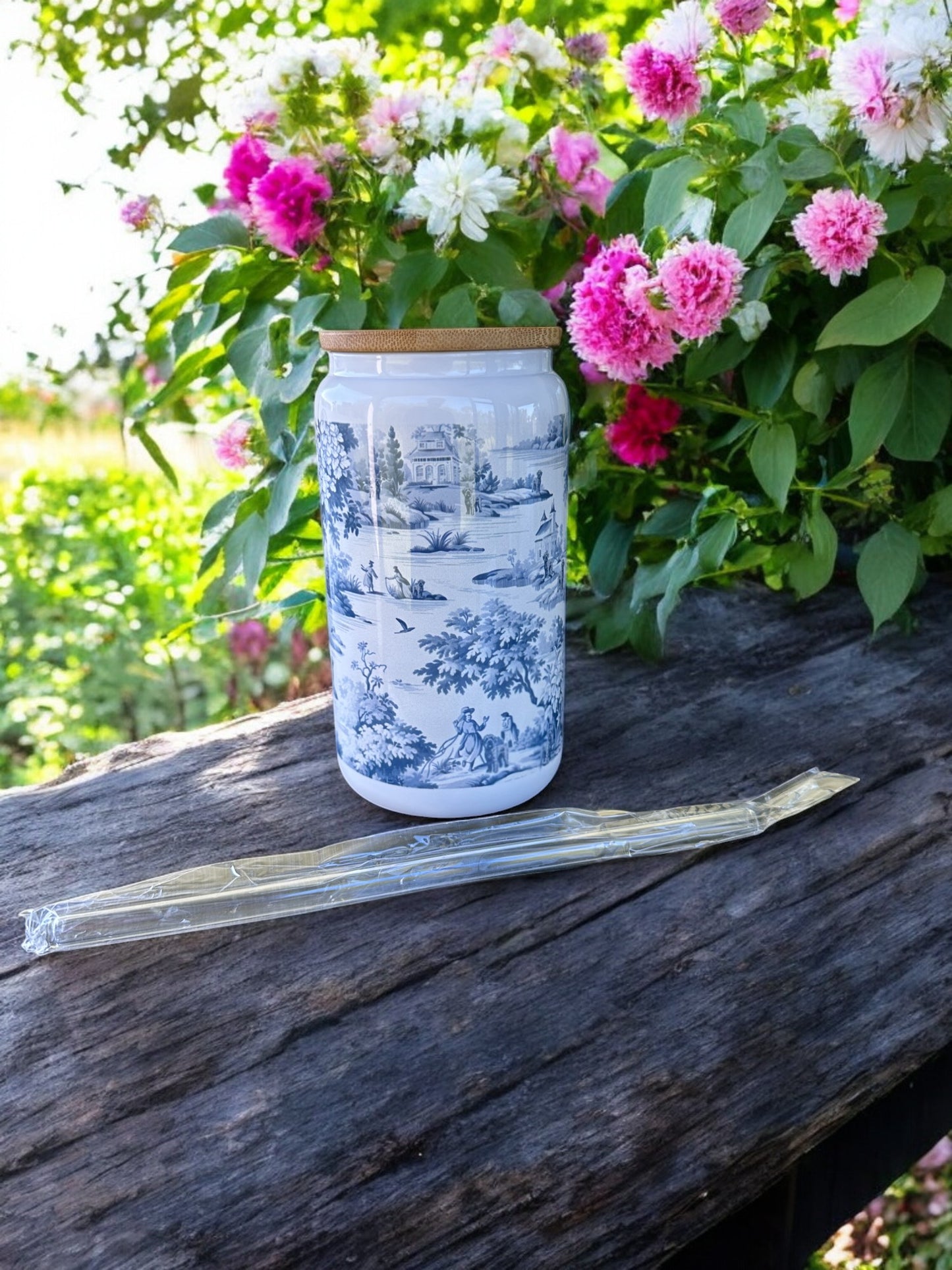 Customized Toile Patterned Tumbler with your Dog!