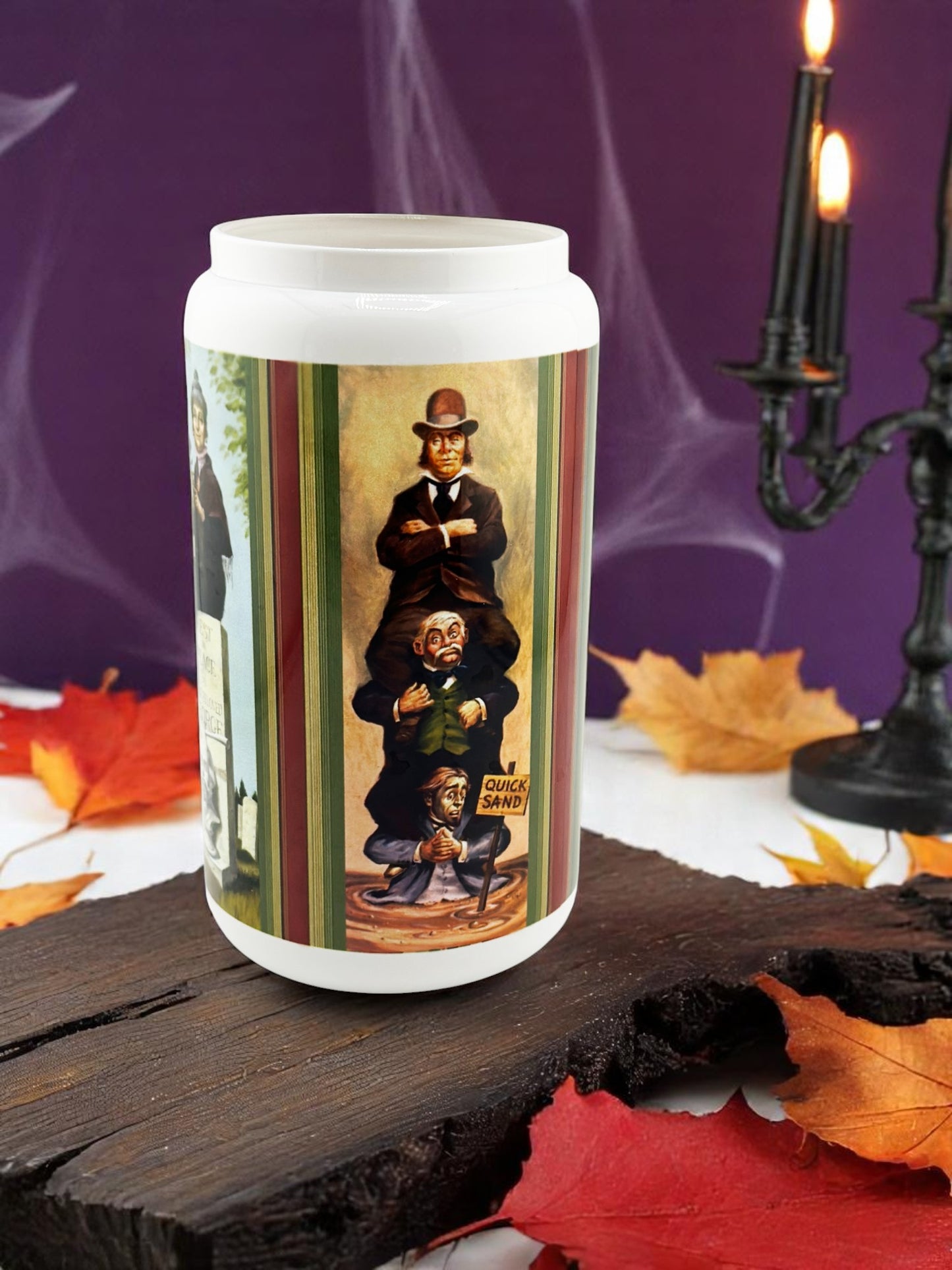 Haunted Mansion Stretching Portraits 16oz Glass Tumbler with Wooden Lid and Straw