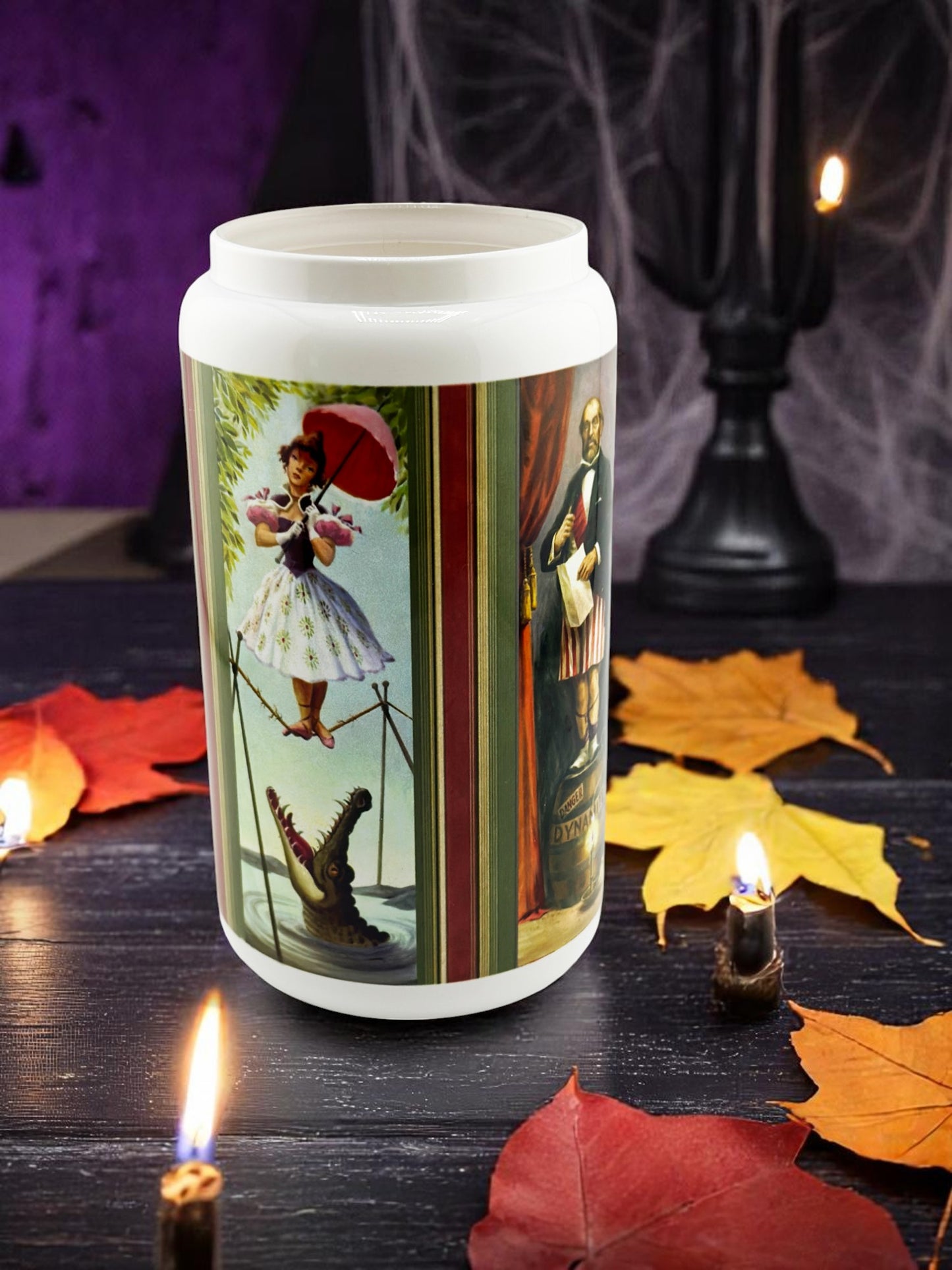 Haunted Mansion Stretching Portraits 16oz Glass Tumbler with Wooden Lid and Straw
