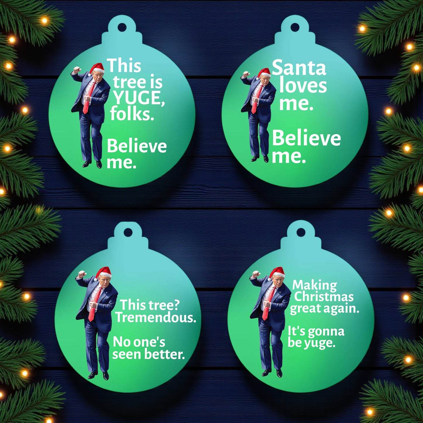 Dancing Santa Trump Ceramic Ornament