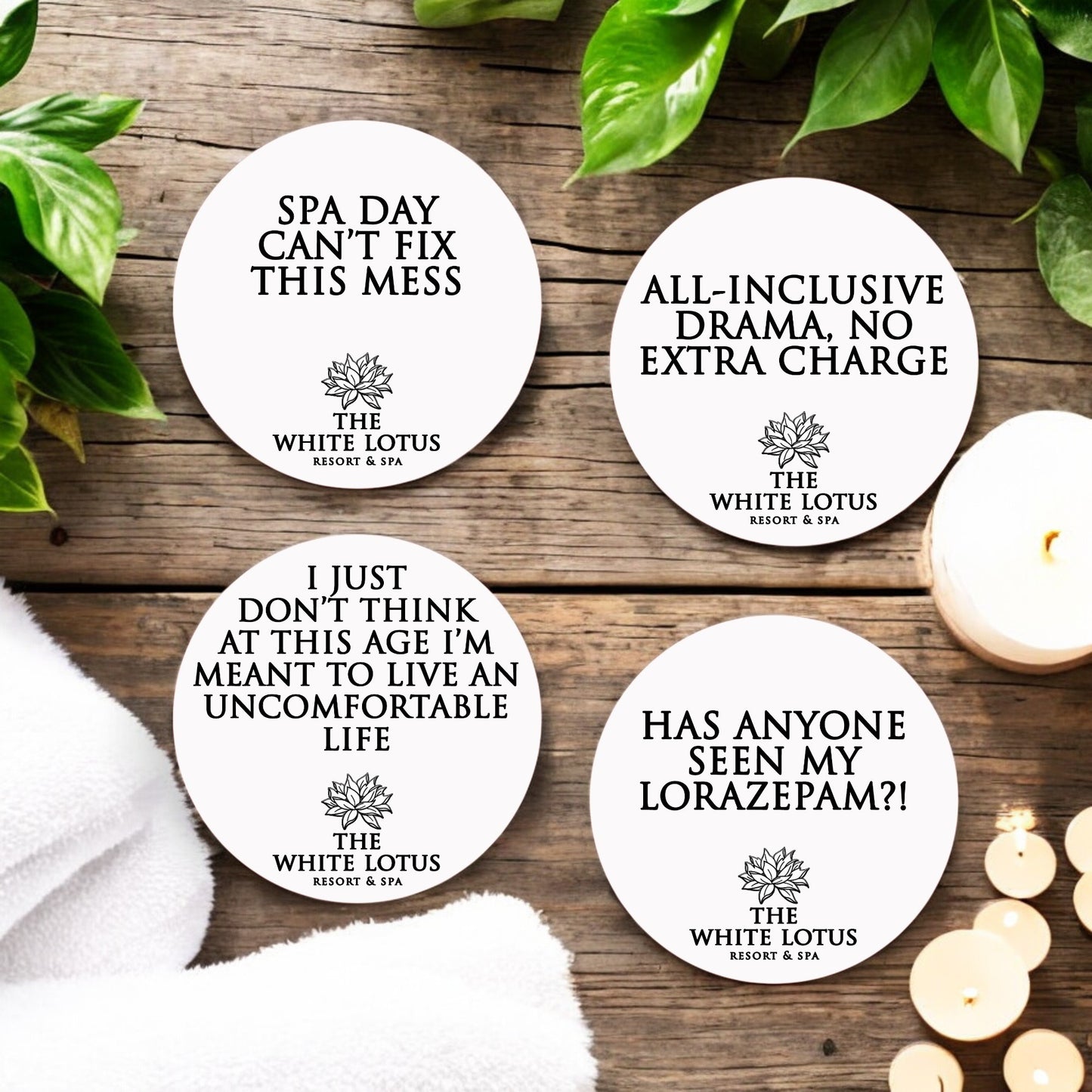 White Lotus-Inspired Ceramic Coasters - Set of 4!