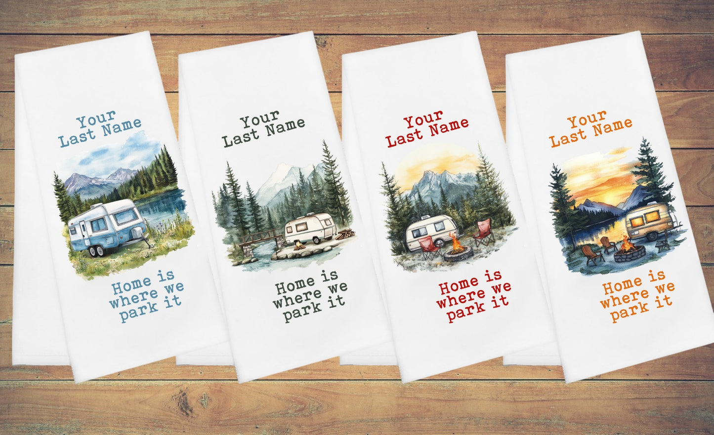 Personalized Camping Tea Towels - Set of 2, 3, or 4!