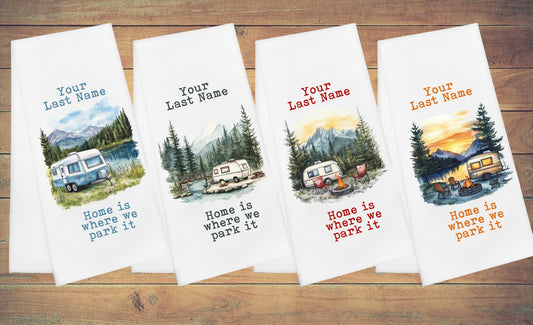 Personalized Camping Tea Towels - Set of 2, 3, or 4!