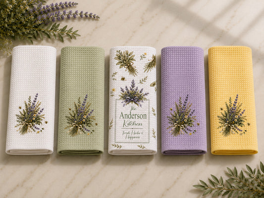 Personalized Cottage Garden Kitchen Towels - Set of 2, 3, 4, or 5!