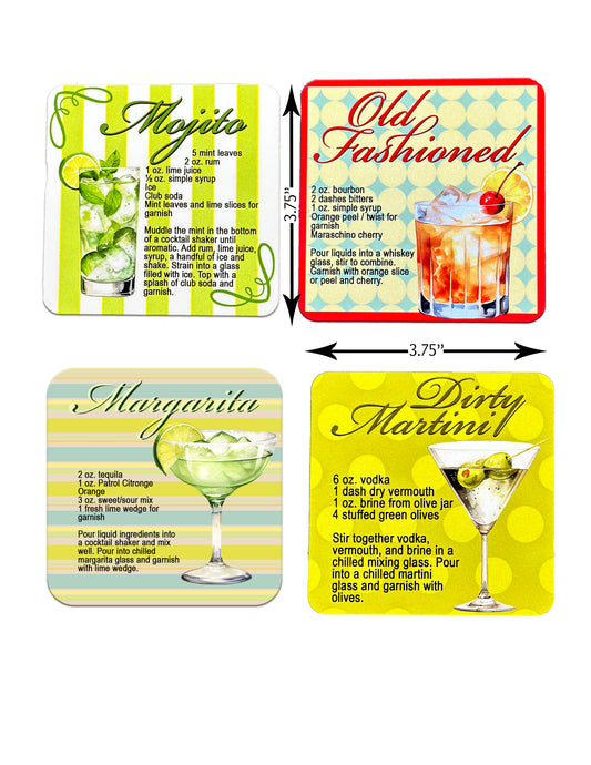 Cocktail Recipe Coasters - SET OF 4!