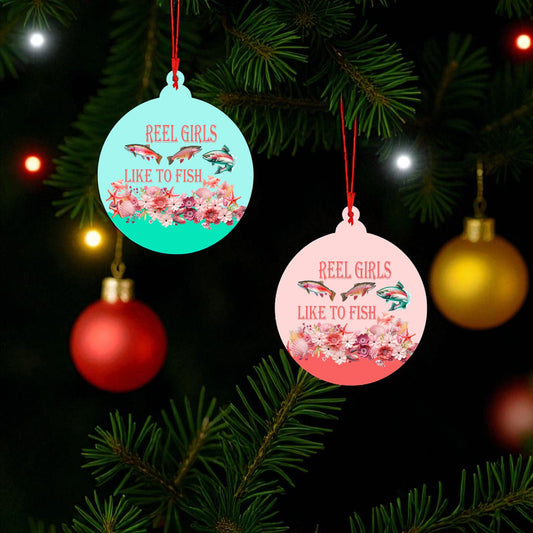 Reel Girls Fishing Christmas Ornament - Coral or Aqua