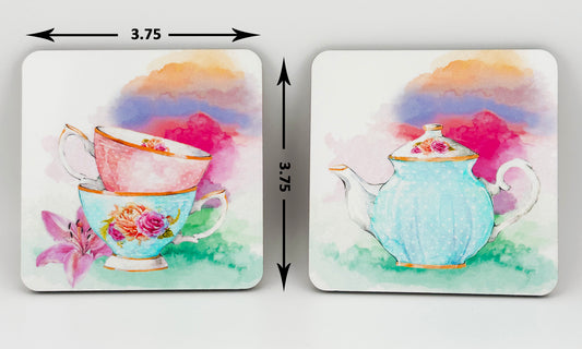 Pastel Teacup and Teapot Watercolor Coasters