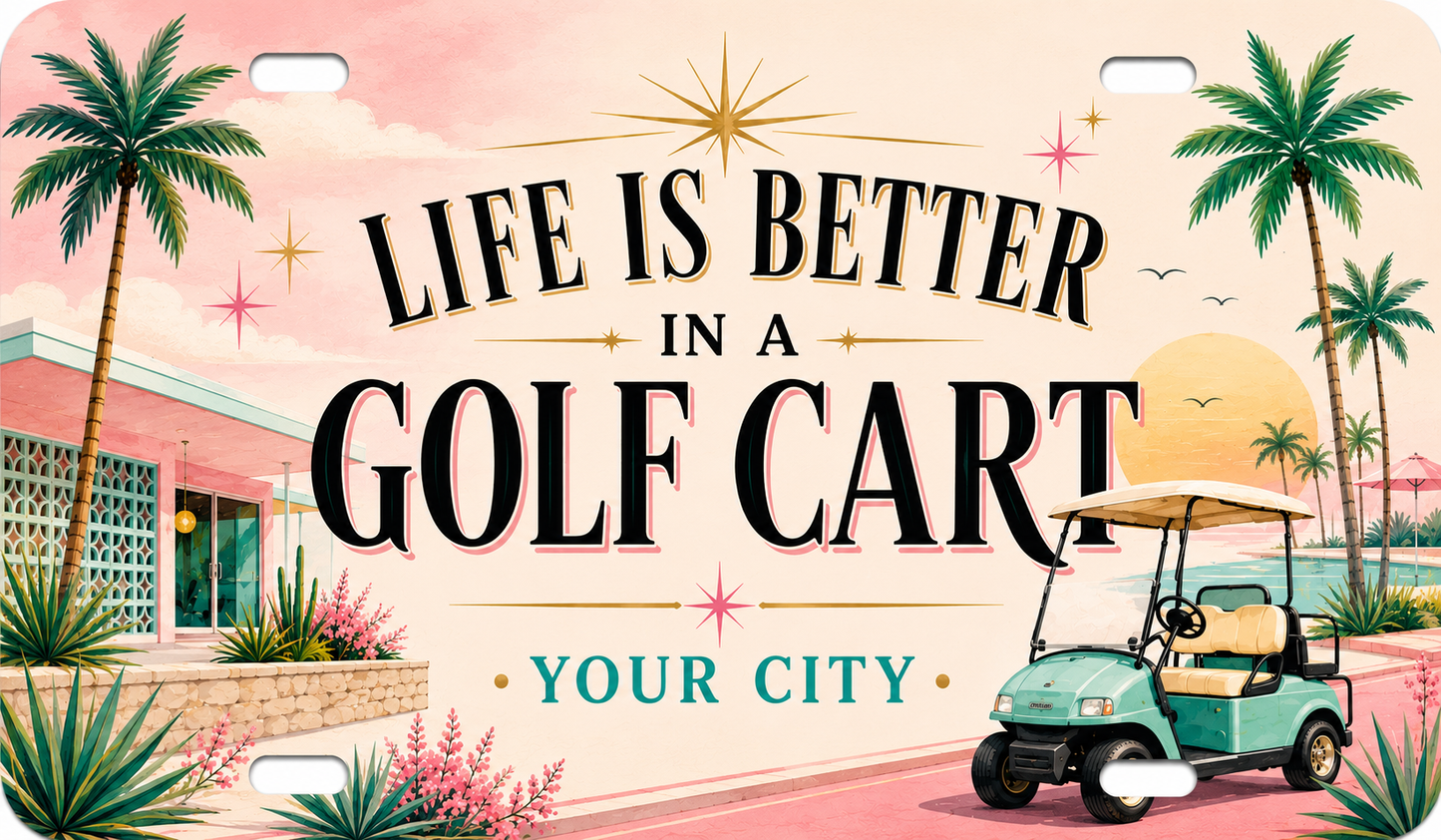 Life is Better Golf Cart License Plate - Customized with your City