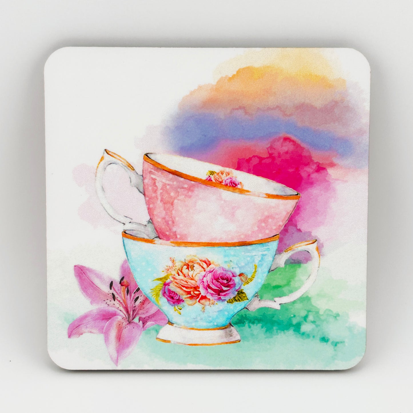 Pastel Teacup and Teapot Watercolor Coasters