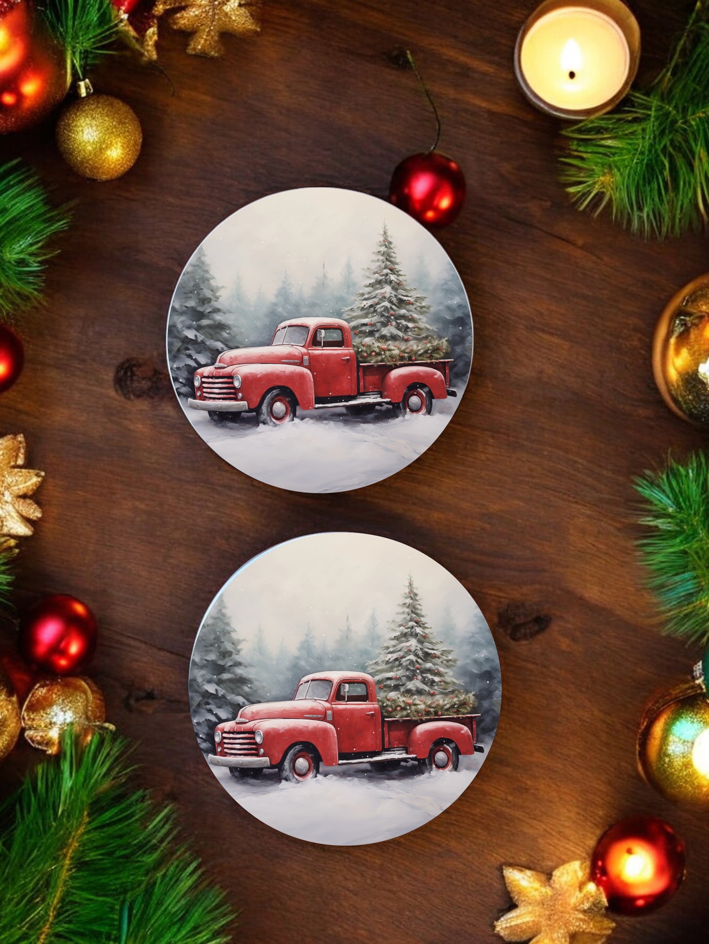 Christmas Truck Ceramic Coasters - Set of 2!