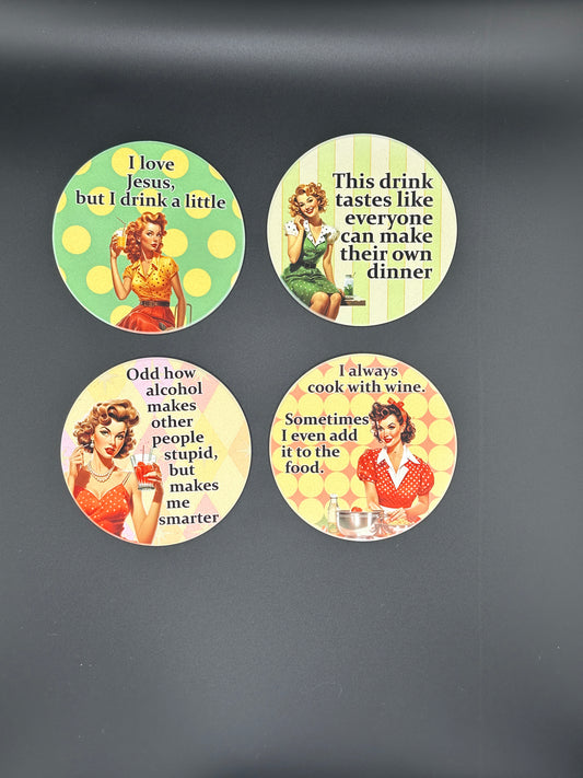 Retro Mid-Century Sarcastic Coasters - Set of 4!