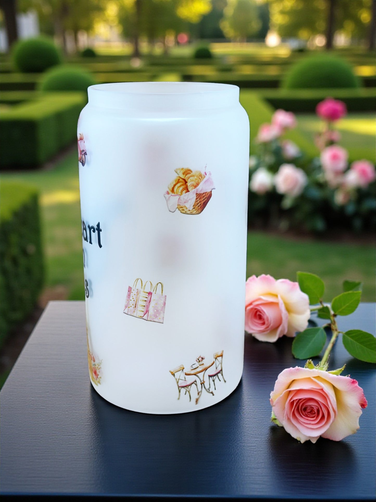 My Heart is in Paris Watercolor Glass Tumbler