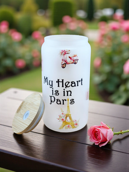 My Heart is in Paris Watercolor Glass Tumbler