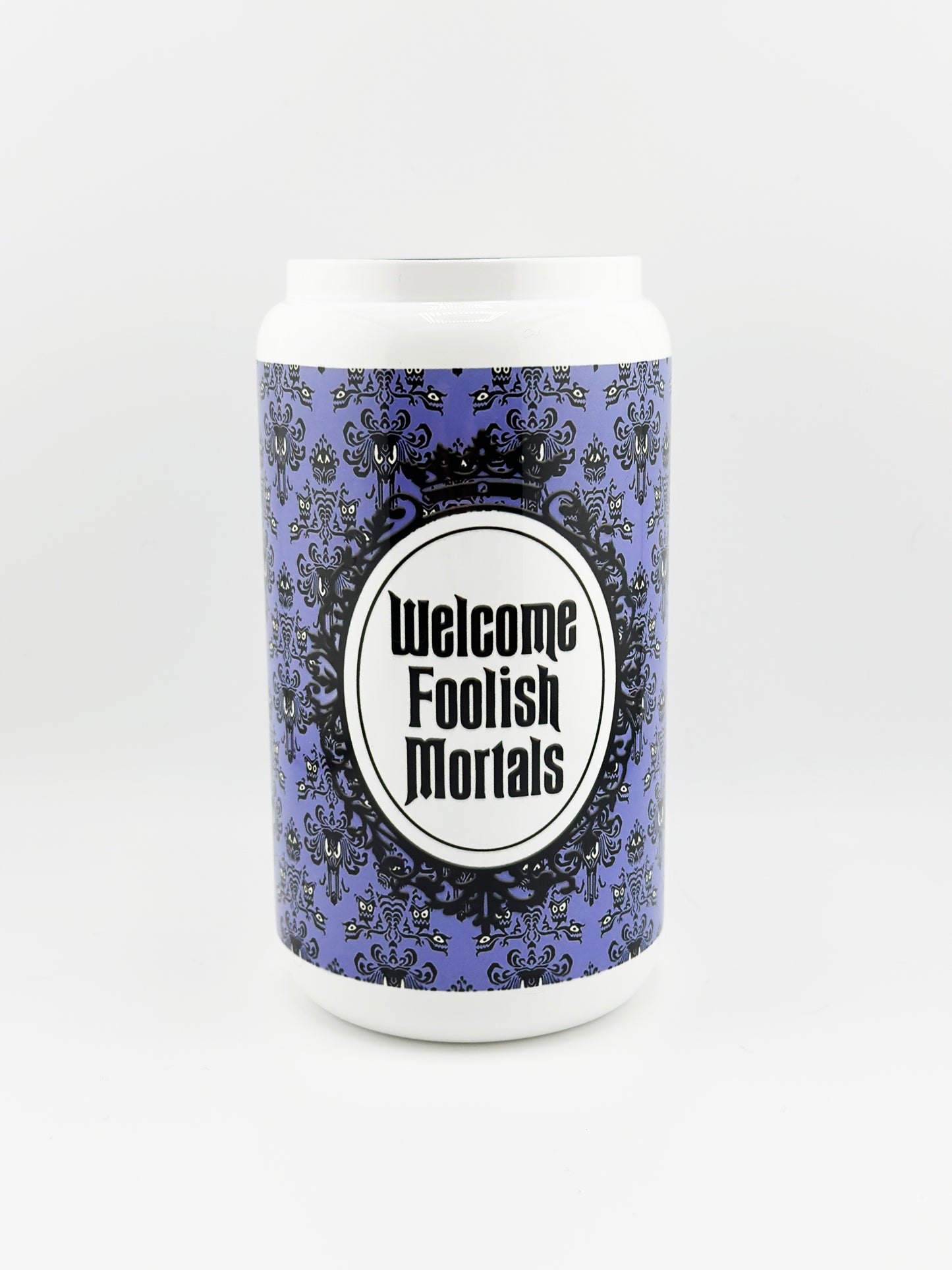 Haunted Mansion Inspired Welcome Foolish Mortals 16oz Glass Tumbler with Wooden Lid and BPA-free Plastic Straw