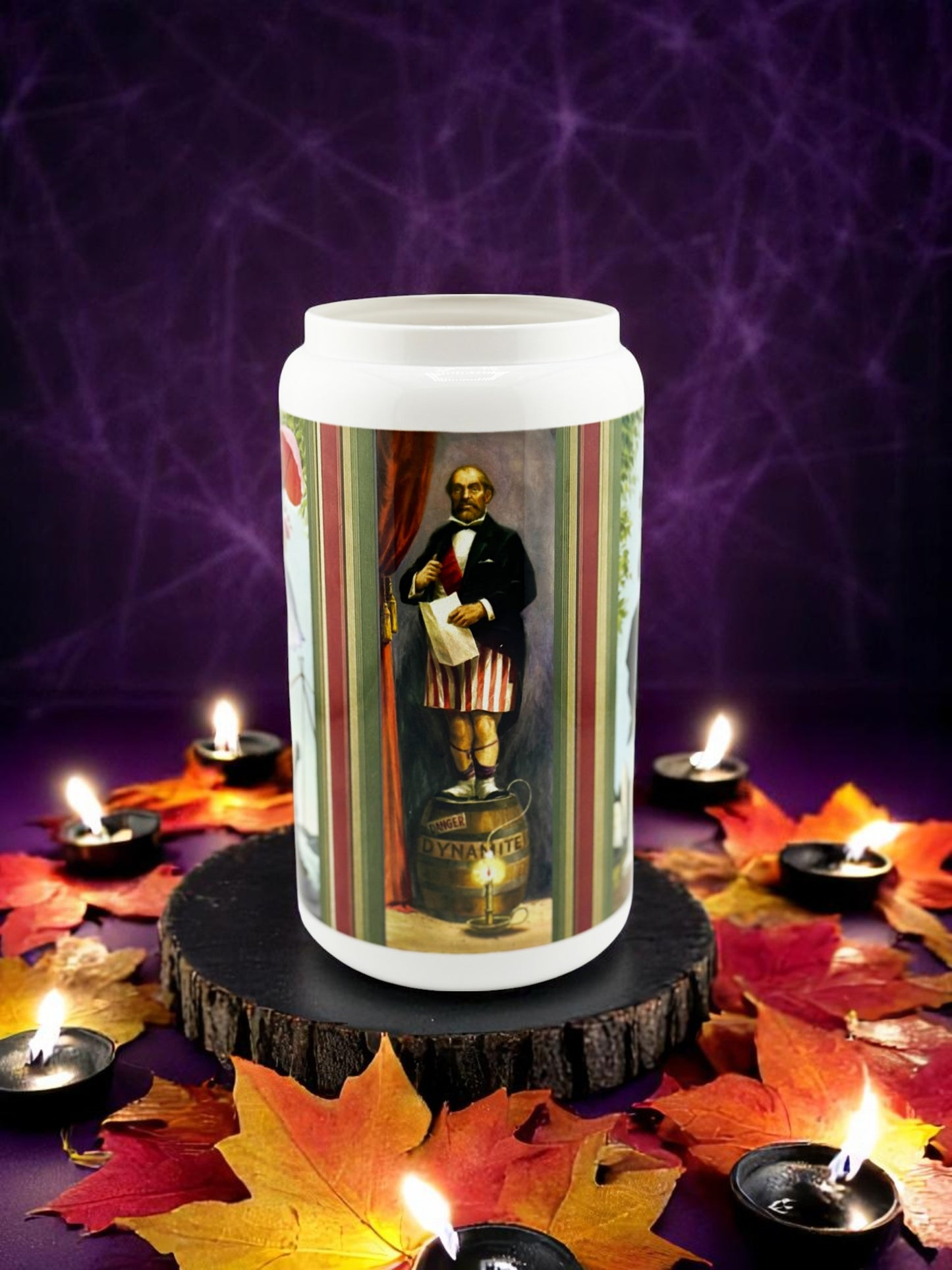 Haunted Mansion Stretching Portraits 16oz Glass Tumbler with Wooden Lid and Straw