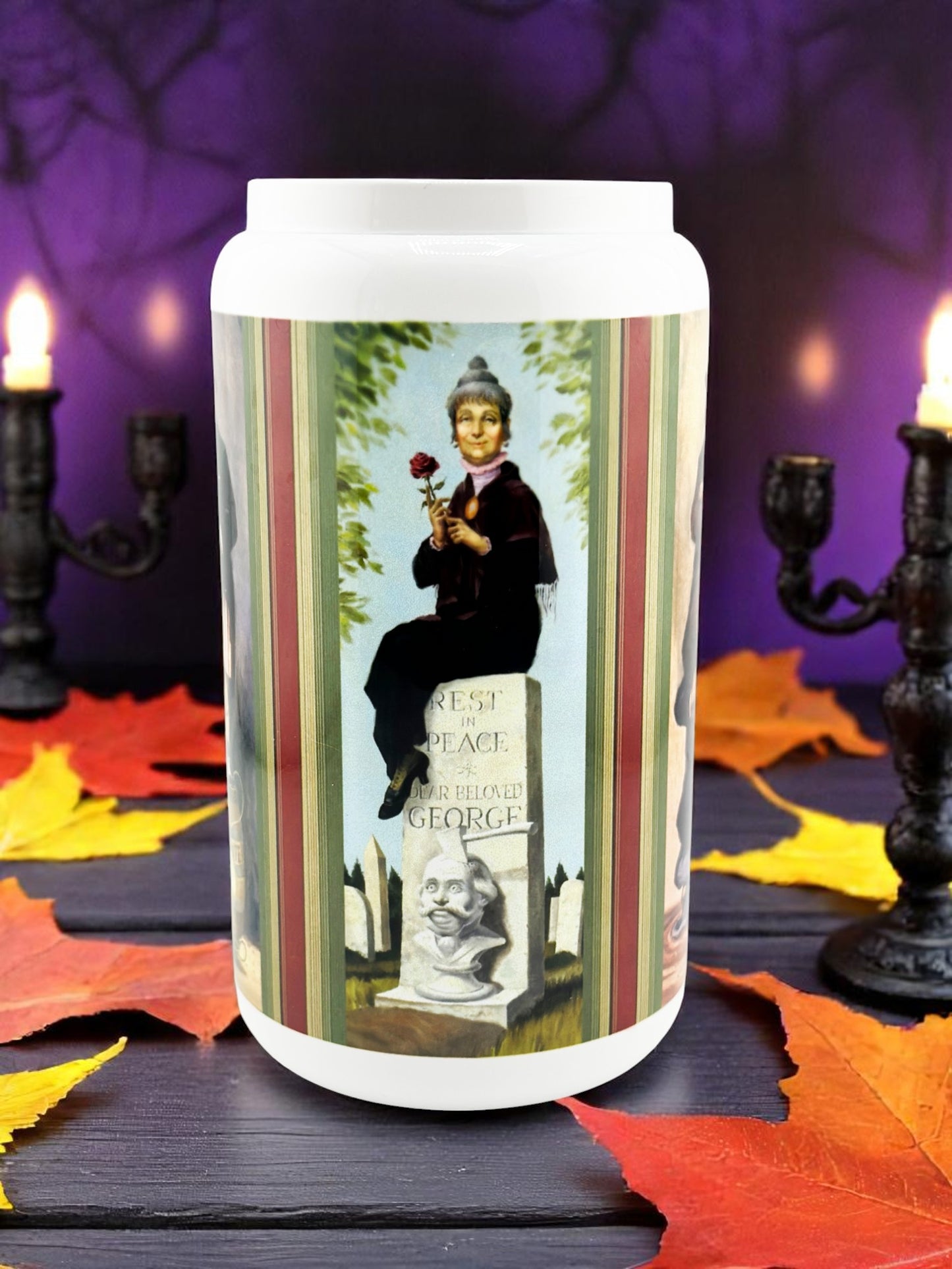Haunted Mansion Stretching Portraits 16oz Glass Tumbler with Wooden Lid and Straw