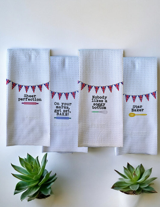 Great British Bake Off Inspired Tea Towels Set of 2, 3, or 4 - Mix and Match