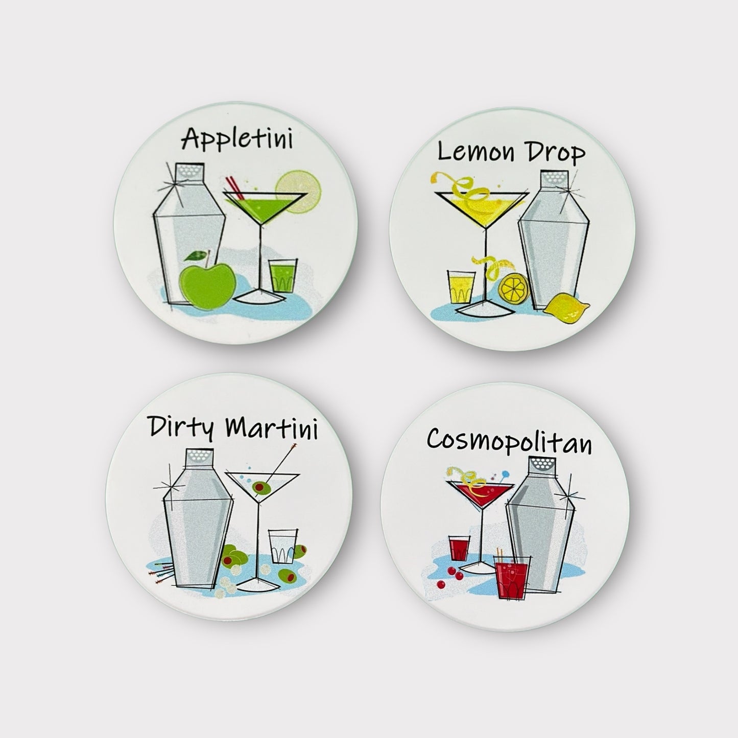 Retro Mid-Century Martini Coasters - Set of 4