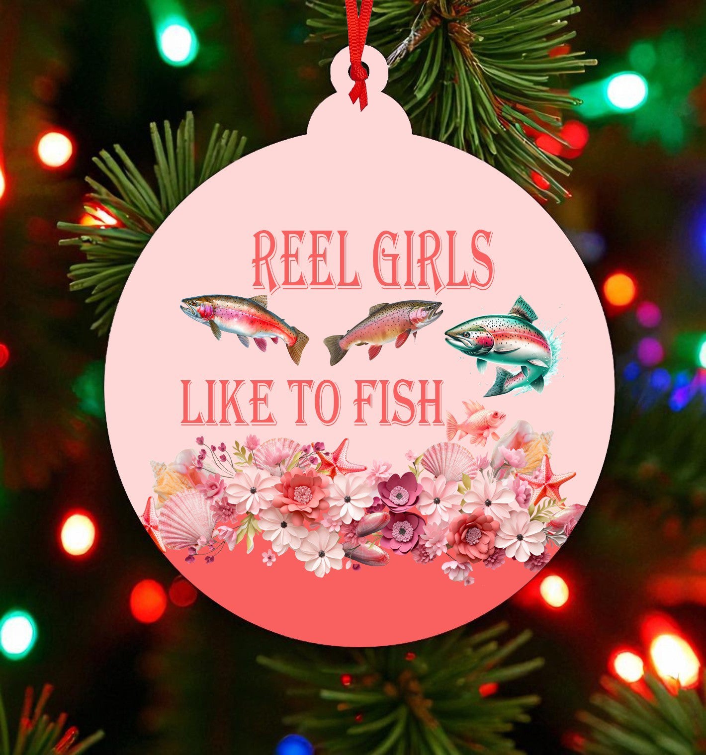 Reel Girls Fishing Christmas Ornament - Coral or Aqua