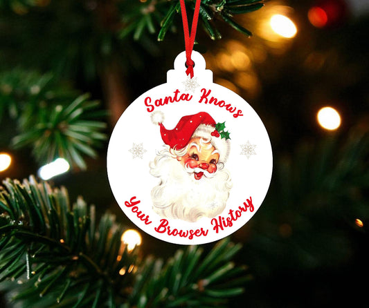 Santa Knows Your Browser History Ceramic Ornament