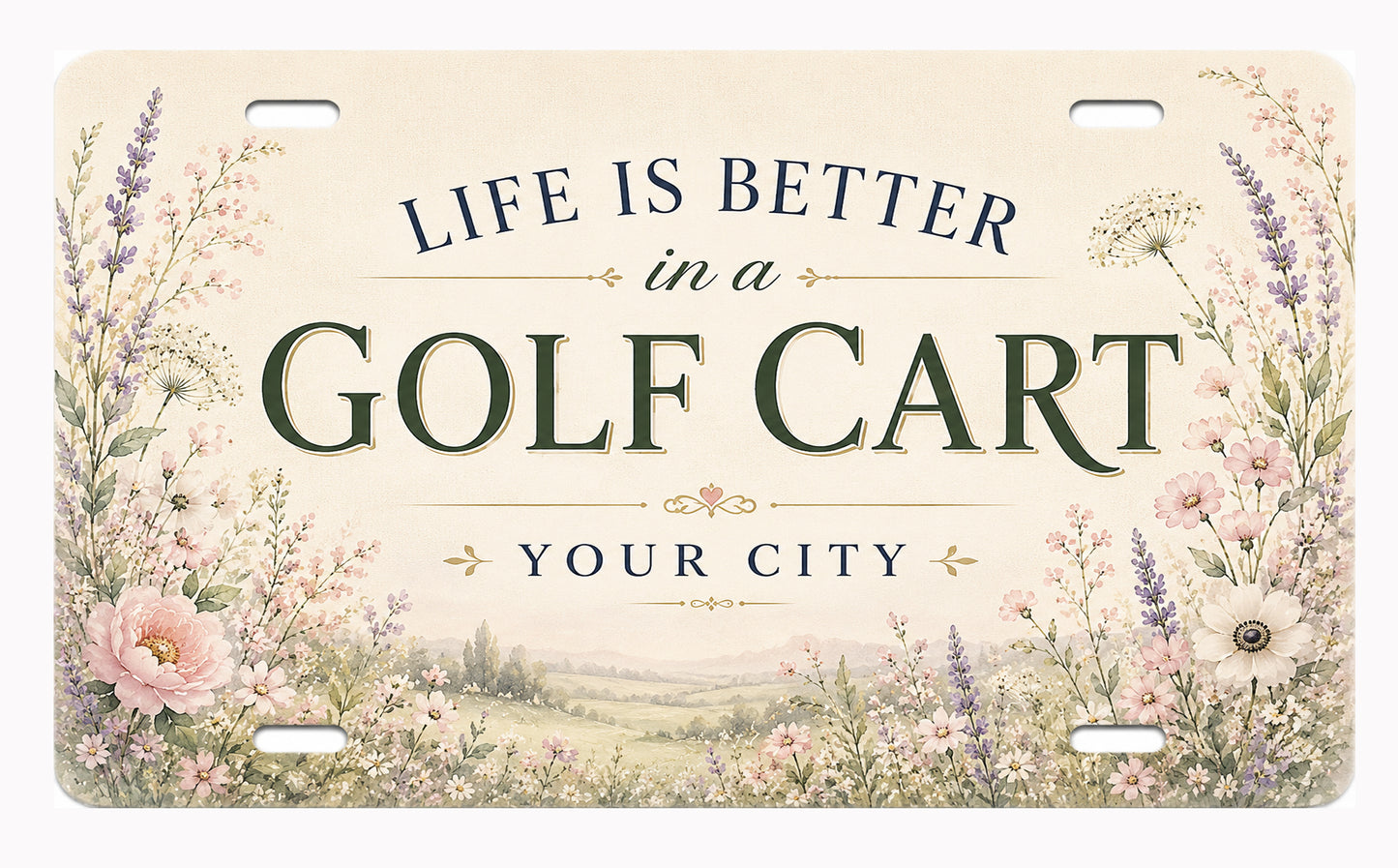 Golf Cart License Plate with Wildflowers - Customized with Your City