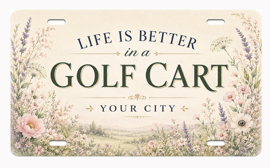 Golf Cart License Plate with Wildflowers - Customized with Your City