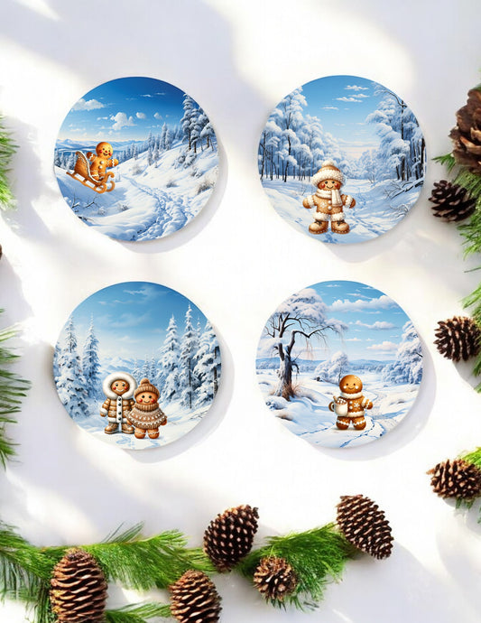 Christmas Gingerbread People Ceramic Coasters - Set of 4!