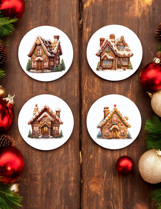 Ceramic Gingerbread House Coasters - Set of 4!