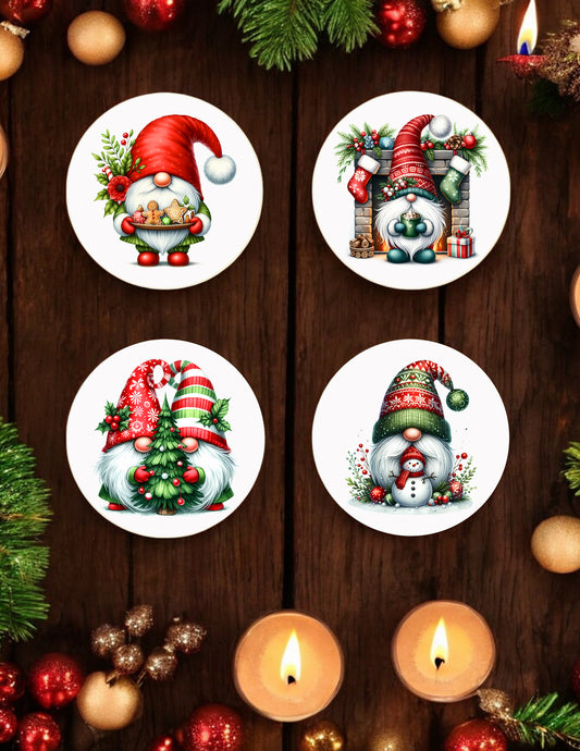 Ceramic Christmas Gnome Coasters - Set of 4!