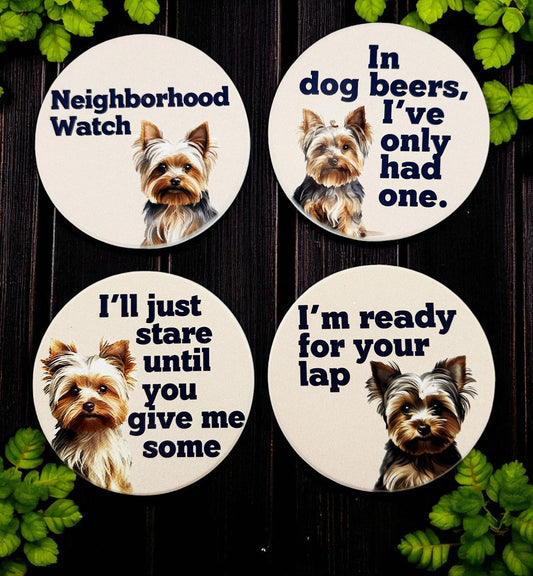 Yorkie puppy dog coasters - set of 4