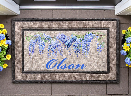 Personalized Door Mat with Wisteria