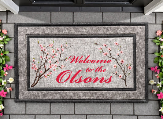 Personalized Door Mat with Cherry Blossoms