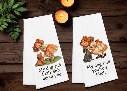 Dogs and Retro Girls Tea Towels - Set of 2!